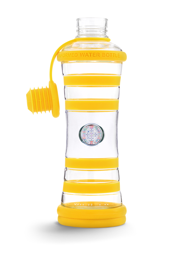 Bouteille i9 Solaire jaune: La bouteille i9 permet de dynamiser l'eau et de l'informer avec des informations à très hautes vibrations. La bouteille i9 "nettoie" l'eau de toutes ses mémoires indésirables et augmente sa concentration en photons, autrement dit son énergie. Offrez vous la bouteille i9. On choisira la bouteille i9 Solaire pour la couleur jaune de ses anneaux de protection, pour la joie, pour l'équilibre du chakra plexus solaire. Achetez votre bouteille i9 sur le site officiel